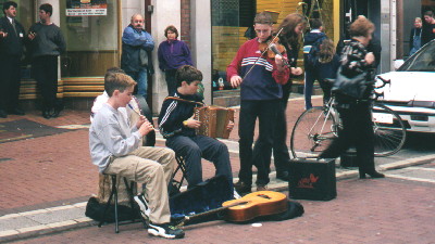 Musicians Busking on Grafton Street, copyright 1997 Laurie Young